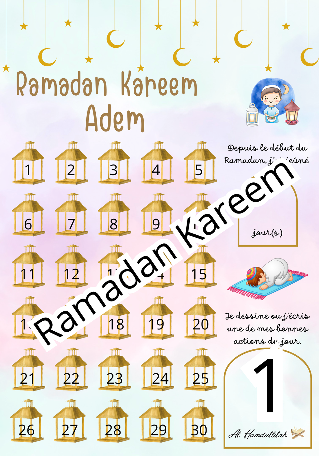 Calendrier Ramadan à Stickers – Cadre A4