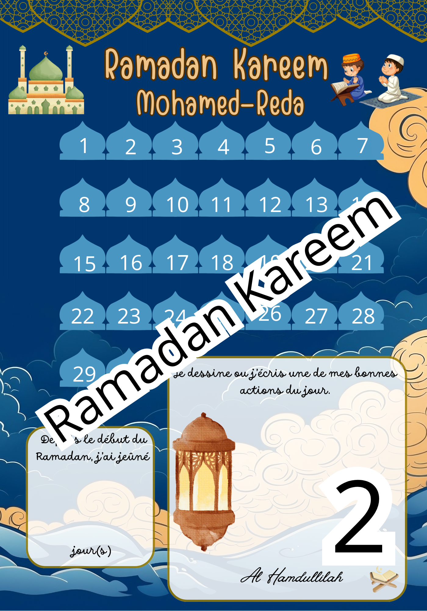 Calendrier Ramadan à Stickers – Cadre A4
