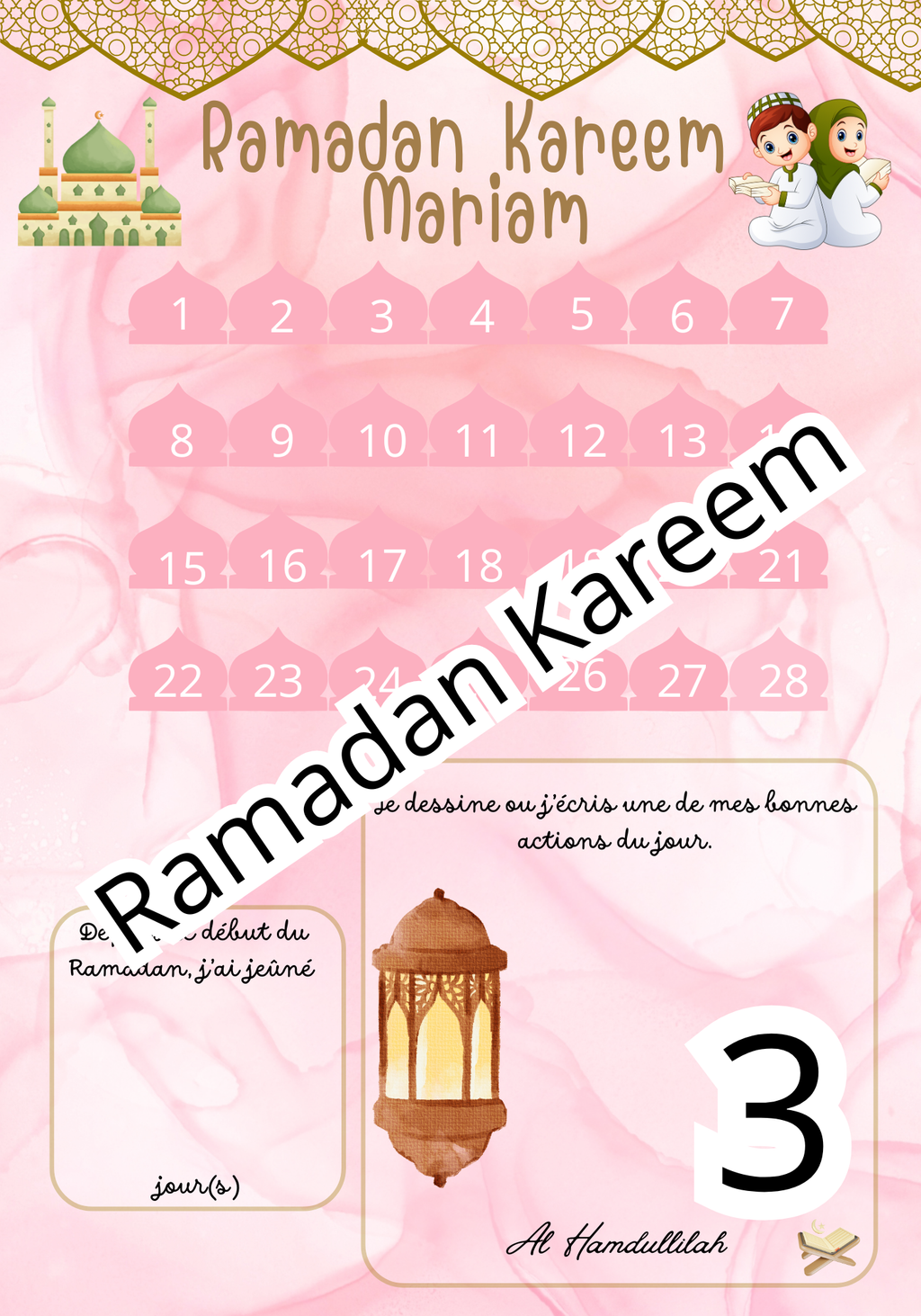 Calendrier Ramadan à Stickers – Cadre A4